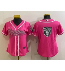Women's Las Vegas Raiders Pink Team Big Logo With Patch Cool Base Stitched Baseball Jersey