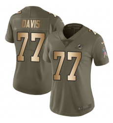 Women's Nike Miami Dolphins #77 Jesse Davis Limited Olive Gold 2017 Salute to Service NFL Jersey
