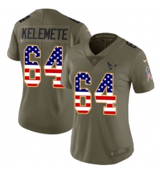 Women's Nike Houston Texans #64 Senio Kelemete Limited Olive USA Flag 2017 Salute to Service NFL Jersey