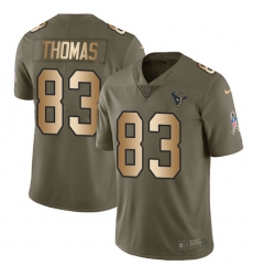 Youth Nike Houston Texans #83 Jordan Thomas Limited Olive Gold 2017 Salute to Service NFL Jersey