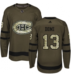 Men's Adidas Montreal Canadiens #13 Max Domi Authentic Green Salute to Service NHL Jersey