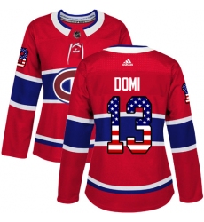Women's Adidas Montreal Canadiens #13 Max Domi Authentic Red USA Flag Fashion NHL Jersey