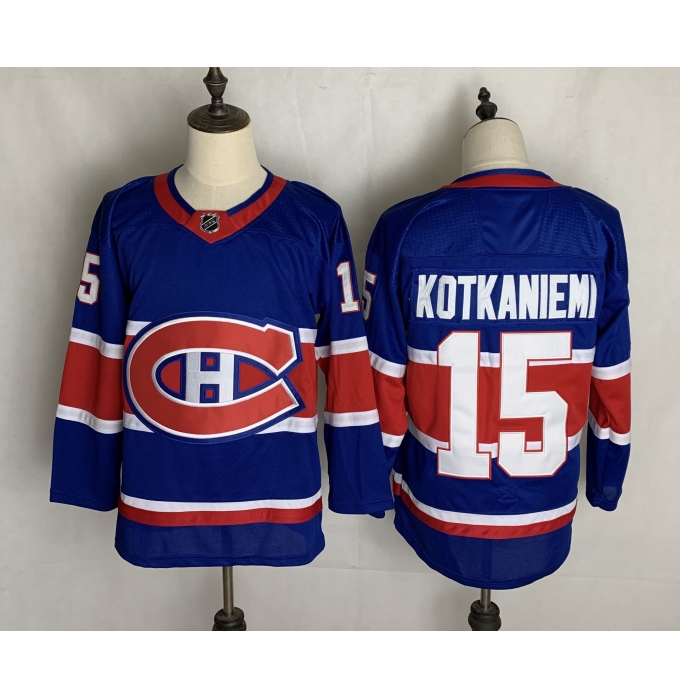 Men's Montreal Canadiens #15 Jesperi Kotkaniemi Authentic Blue Away Fanatics Jersey