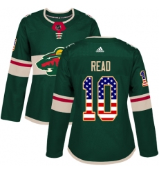 Women's Adidas Minnesota Wild #10 Matt Read Authentic Green USA Flag Fashion NHL Jersey