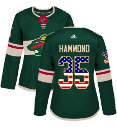 Women's Adidas Minnesota Wild #35 Andrew Hammond Authentic Green USA Flag Fashion NHL Jersey