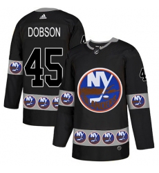 Men's Adidas New York Islanders #45 Noah Dobson Authentic Black Team Logo Fashion NHL Jersey