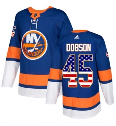 Men's Adidas New York Islanders #45 Noah Dobson Authentic Royal Blue USA Flag Fashion NHL Jersey