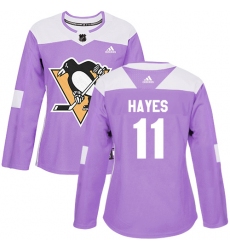Women's Adidas Pittsburgh Penguins #11 Jimmy Hayes Authentic Purple Fights Cancer Practice NHL Jersey