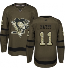 Youth Adidas Pittsburgh Penguins #11 Jimmy Hayes Authentic Green Salute to Service NHL Jersey
