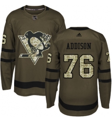 Men's Adidas Pittsburgh Penguins #76 Calen Addison Authentic Green Salute to Service NHL Jersey