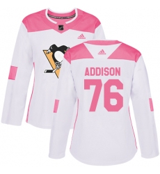 Women's Adidas Pittsburgh Penguins #76 Calen Addison Authentic White  Pink Fashion NHL Jersey