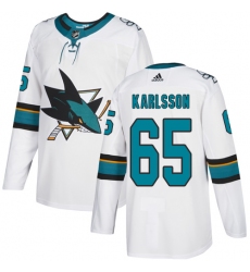 Men's Adidas San Jose Sharks #65 Erik Karlsson Authentic White Away NHL Jersey