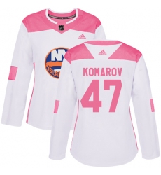 Women's Adidas New York Islanders #47 Leo Komarov Authentic White Pink Fashion NHL Jersey