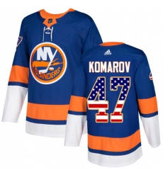 Youth Adidas New York Islanders #47 Leo Komarov Authentic Royal Blue USA Flag Fashion NHL Jersey