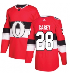 Men's Adidas Ottawa Senators #28 Paul Carey Authentic Red 2017 100 Classic NHL Jersey