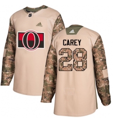 Youth Adidas Ottawa Senators #28 Paul Carey Authentic Camo Veterans Day Practice NHL Jersey