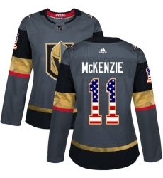 Women's Adidas Vegas Golden Knights #11 Curtis McKenzie Authentic Gray USA Flag Fashion NHL Jersey