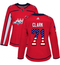 Women's Adidas Washington Capitals #71 Kody Clark Authentic Red USA Flag Fashion NHL Jersey