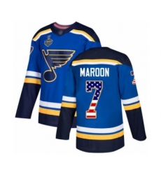 Men's St. Louis Blues #7 Patrick Maroon Authentic Blue USA Flag Fashion 2019 Stanley Cup Final Bound Hockey Jersey