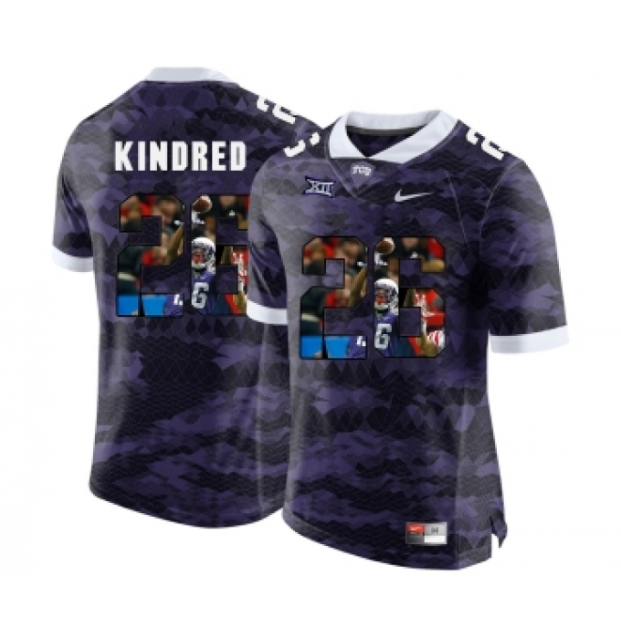 TCU Horned Frogs 26 Derrick Kindred Purple With Portrait Print College Football Limited Jersey