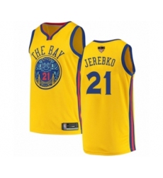 Youth Golden State Warriors #21 Jonas Jerebko Swingman Gold Basketball 2019 Basketball Finals Bound Jersey - City Edition