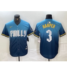 Men's Philadelphia Phillies #3 Bryce Harper Blue 2024 City Connect Limited Stitched Jersey