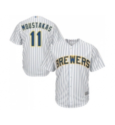 Men's Milwaukee Brewers #11 Mike Moustakas Replica White Home Cool Base Baseball Jersey