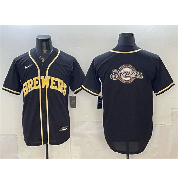 Men's Milwaukee Brewers Team Big Logo 2026 Fashion Replica Black Out Stitched Baseball Jersey