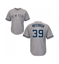 Men's New York Yankees #39 Drew Hutchison Replica Grey Road Baseball Jersey