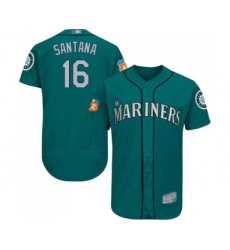 Men's Seattle Mariners #16 Domingo Santana Teal Green Alternate Flex Base Authentic Collection Baseball Jersey