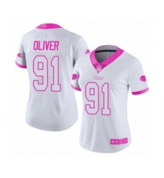 Women's Buffalo Bills #91 Ed Oliver Limited White Pink Rush Fashion Football Jersey