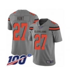 Men's Cleveland Browns #27 Kareem Hunt Limited Gray Inverted Legend 100th Season Football Jersey
