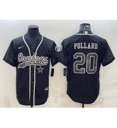 Men's Dallas Cowboys #20 Tony Pollard Black Reflective With Patch Cool Base Stitched Baseball Jersey