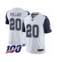 Men's Dallas Cowboys #20 Tony Pollard Limited White Rush Vapor Untouchable 100th Season Football Jersey