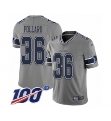 Men's Dallas Cowboys #36 Tony Pollard Limited Gray Inverted Legend 100th Season Football Jersey
