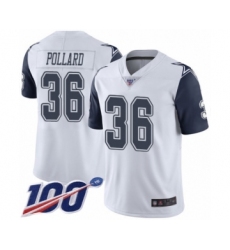 Men's Dallas Cowboys #36 Tony Pollard Limited White Rush Vapor Untouchable 100th Season Football Jersey