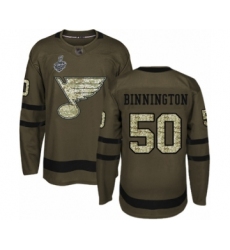 Youth St. Louis Blues #50 Jordan Binnington Authentic Green Salute to Service 2019 Stanley Cup Final Bound Hockey Jersey