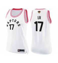 Women's Toronto Raptors #17 Jeremy Lin Swingman White Pink Fashion 2019 Basketball Finals Bound Jersey