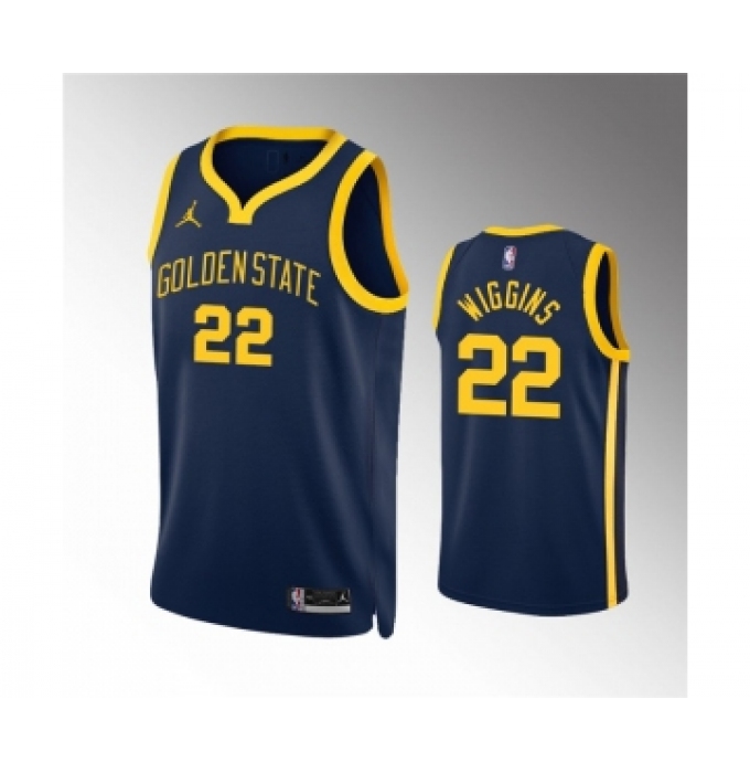 Men's Golden State Warriors #22 Andrew Wiggins Navy Statement EditionStitched Jersey