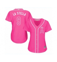 Women's Los Angeles Angels of Anaheim #9 Tommy La Stella Authentic Pink Fashion Baseball Jersey