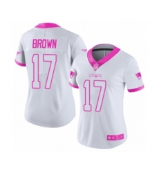 Women's New England Patriots #17 Antonio Brown Limited White Pink Rush Fashion Football Jersey
