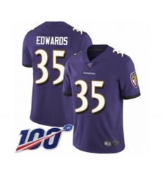 Men's Baltimore Ravens #35 Gus Edwards Purple Team Color Vapor Untouchable Limited Player 100th Season Football Jersey