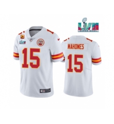 Men's Kansas City Chiefs #15 Patrick Mahomes White Super Bowl LVII Patch And 4-star C Patch Vapor Untouchable Limited Stitched Jersey