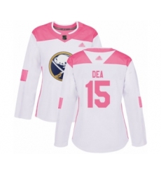 Women's Buffalo Sabres #15 Jean-Sebastien Dea Authentic White Pink Fashion Hockey Jersey