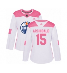 Women's Edmonton Oilers #15 Josh Archibald Authentic White Pink Fashion Hockey Jersey