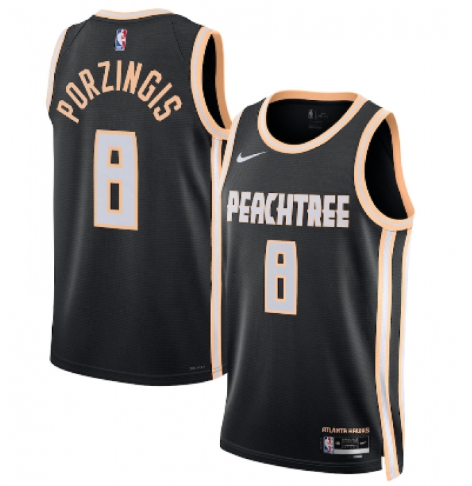 Men's Atlanta Hawks #8 Kristaps Porzingis Black 2025-26 City Edition Swingman Stitched Jersey