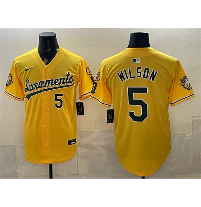 Men's Oakland Athletics #5 Jacob Wilson 2026 Yellow Alternate Sacramento Celebrating 125 Years Vapor Limited Stitched Baseball Jersey
