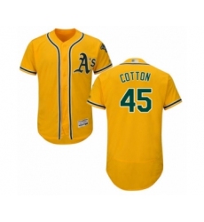 Men's Oakland Athletics #45 Jharel Cotton Gold Alternate Flex Base Authentic Collection Baseball Player Jersey