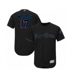 Men's Miami Marlins #17 Chad Wallach Black Alternate Flex Base Authentic Collection Baseball Player Jersey