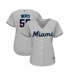 Women's Miami Marlins #55 Jon Berti Authentic Grey Road Cool Base Baseball Player Jersey